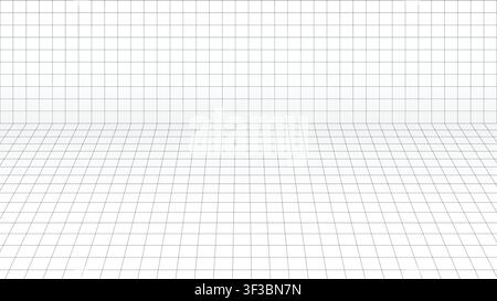 Minimalist empty studio interior with black perspective grid lines on white floor and wall Stock Vector
