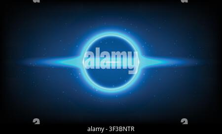 Abstract sci fi neon blue circle with bright horizontal lens flare and sparkles, Cyberpunk cosmos background Stock Vector