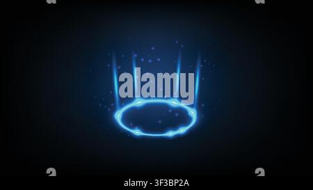 Glowing blue neon circle stage with bright light beams and sparkles, Abstract sci fi portal background Stock Vector