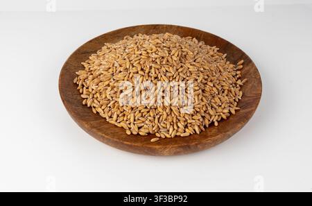 Rye Grains Isolated, Wheat Seeds Pile, Dry Barley Seeds for Bread, Spelta Healthy Organic Food, Rye Cereal Grains Heap on White Background Stock Photo