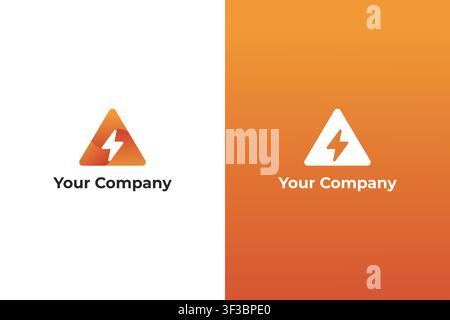 Orange gradient triangle and lightning bolt logo design vector illustration, ideal for energy, power, electricity, or tech company branding. Stock Vector