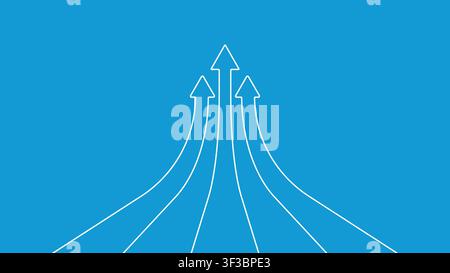 Minimalist background with three white outline arrows pointing up, representing growth and success Stock Vector