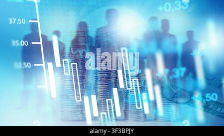 Business chart shows stock exchange trading activity with figures in the background Stock Photo