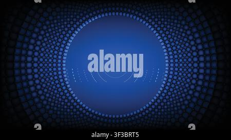 Abstract tech background with a bright glowing center and concentric blue circular dots Stock Vector