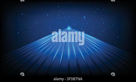 Futuristic digital background featuring perspective speed lines converging into light with a starry sky Stock Vector