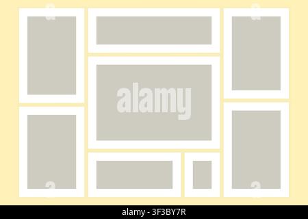 Photo collage grid layout moodboard template with frame board yellow gallery presents a modern arrangement for displaying pictures and visual ideas Stock Vector