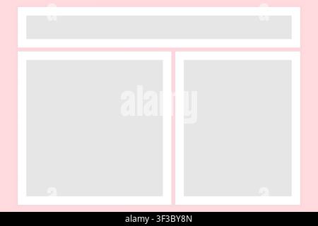 Template layout moodboard with photo frame collage grid board pink mockup creates a simple gallery composition for three photographs Stock Vector