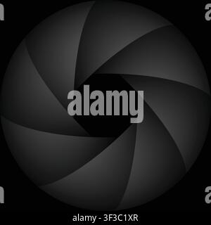 A Dark camera lens aperture shutter diaphragm open on a black background Stock Vector