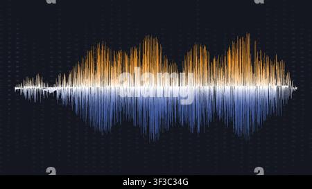 Vibrant orange and blue digital sound wave equalizer graphic with glowing signal lines on a dark background Stock Vector