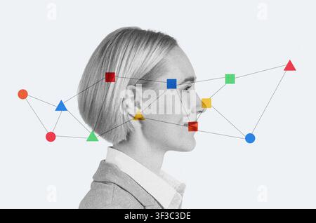 Confident Young Caucasian Woman Analyzing Data Graphs, Business Concept Stock Photo