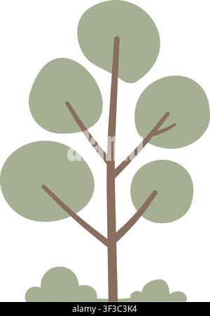 Growing Green Tree Nature UI Illustration – Minimal Flat Eco Design Icon Stock Vector