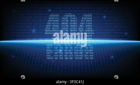 Glowing 404 error text formed by digital binary code on futuristic technology matrix background Stock Vector