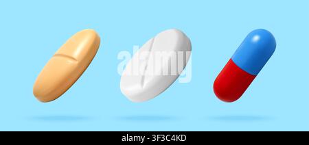 3d medical pills and capsule. Stock Vector