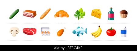 Set of 3D food icons isolated on white Stock Vector