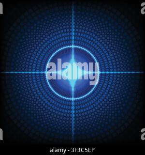 Futuristic neon blue background with glowing concentric circles and tunnel dots pattern Stock Vector