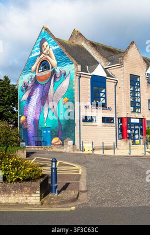 Mermaid mural on side of HM Coastguard building, Bangor, Co. Down, Northern Ireland Stock Photo