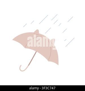Rainy weather. Cute funny umbrella with ears and heavy raindrops falling. Playful storm. Vector illustration for weather chart Stock Vector