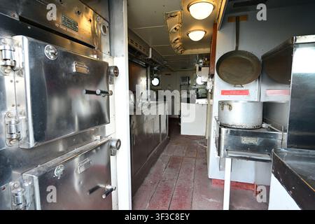 English World War Two Destroyer HMS Cavalier's  Main Galley. Stock Photo