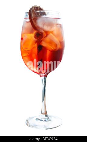Aperol spritz cocktail isolated, summer orange alcohol drink in glass. Italian ice spritz, cool wine and fruit cocktail on white background Stock Photo