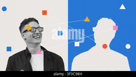 Happy Young Man Wearing Glasses Smiling In Studio, Creative Concept Stock Photo