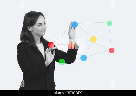 Professional Woman Analyzing Data Connections In Office, Business Concept Stock Photo