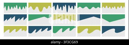 Separator header shapes set, section divider for website, app, banner, web page. Modern bottom, top border, headline design elements or footers with wavy lines, drips, drops on transparent background Stock Vector