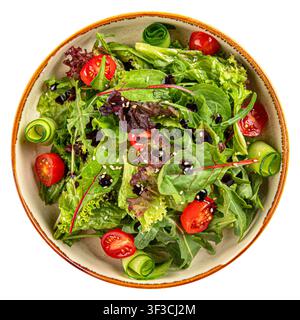 Fresh green salad with balsamic glaze isolated Stock Photo