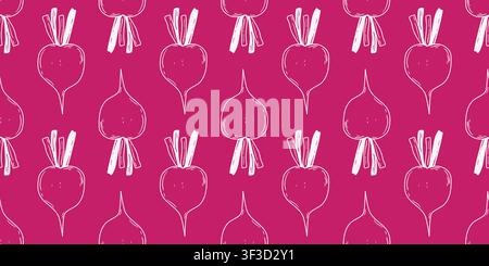 Seamless beetroot pattern. Beetroot silhouette on colored background. Healthy organic food print, nutritious product. Vector graphics Stock Vector