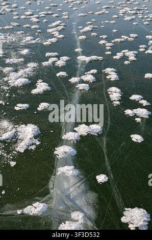 A cracked ice surface forming detailed monochrome texture with ...