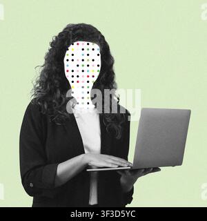 Unrecognizable Woman Using Laptop At Office, Modern Business Concept Stock Photo