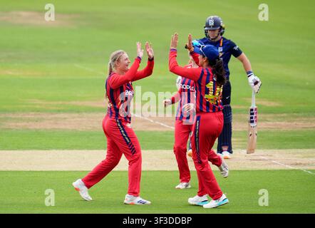 Manchester Super Giants' Ryana MacDonald-Gay runs in while bowling ...