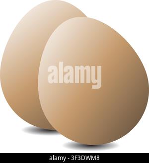 A realistic illustration of two fresh brown chicken eggs standing close together with soft shadows on an isolated white background. Stock Vector