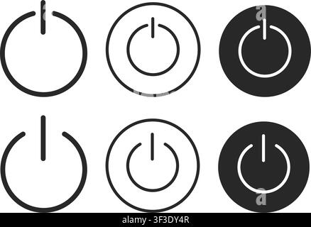 A collection of minimalist power button icons featuring modern line and solid circle designs ideal for electronic interfaces and user interface design Stock Vector