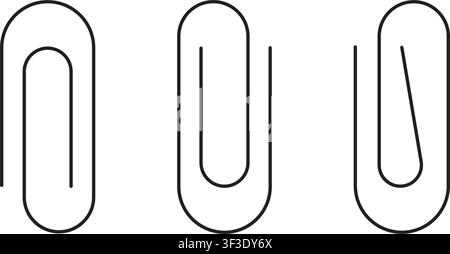 Minimalist illustration of three different paper clip designs displayed in a row on a plain white background. Stock Vector