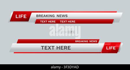 Breaking News Lower Third Banners. Modern red and white graphic elements for TV broadcasts. Vector illustration Stock Vector