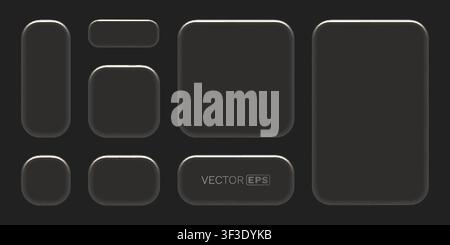 Sleek dark neumorphism UI elements set for modern design, featuring various button shapes and panels. Vector illustration. Stock Vector