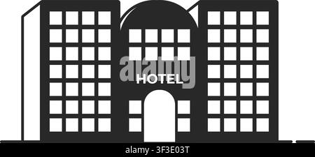 A clean flat illustration of a symmetrical hotel building with multiple windows and an arched entryway on a white background. Stock Vector