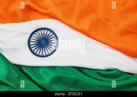 Indian flag showing ashoka chakra on silk fabric Stock Photo