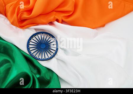 Indian flag fabric with ashoka chakra symbol Stock Photo