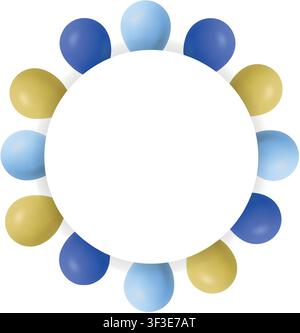 Round balloon frame with blue and yellow balloons and large copy space for celebration cards and festive event templates Stock Vector