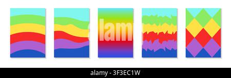 Vibrant rainbow background covers design for creative branding. Modern colorful gradient posters set. Abstract fluid vector layouts for trendy party Stock Vector