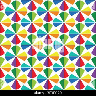 Bright colorful seamless geometric pattern with abstract pinwheel shapes. Retro 80s kaleidoscope vector background and trendy children textile print Stock Vector