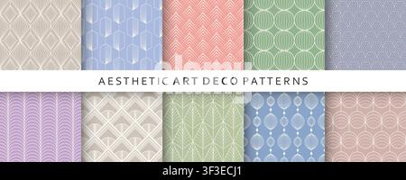 Vector luxury soft pastel seamless patterns collection. Elegant geometric art deco background templates set with creative vintage ornament for trendy Stock Vector