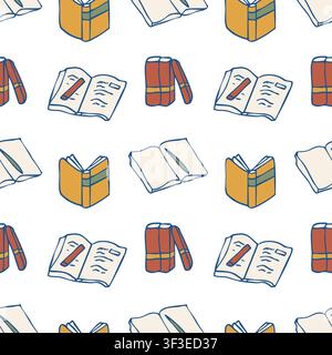 Hand drawn cozy colorful books and journals seamless pattern vector background Stock Vector