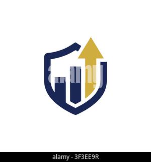 Modern Shield Bar Chart Upward Arrow Financial Professional Logo Design Stock Vector