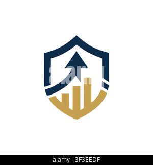 Modern Financial Shield Bar Chart Arrow Professional Security Logo Design Stock Vector