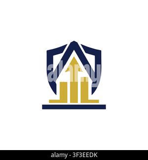 Modern Financial Shield Arrow Upward Growth Graph Professional Logo Design Stock Vector