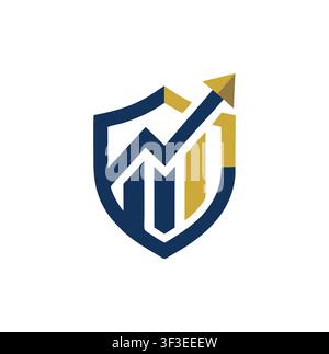 Modern Finance Shield Trend Graph Rising Arrow Professional Logo Design Stock Vector