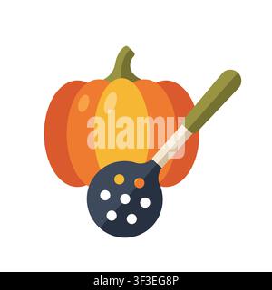 Pumpkin and slotted spoon cooking illustration Stock Vector