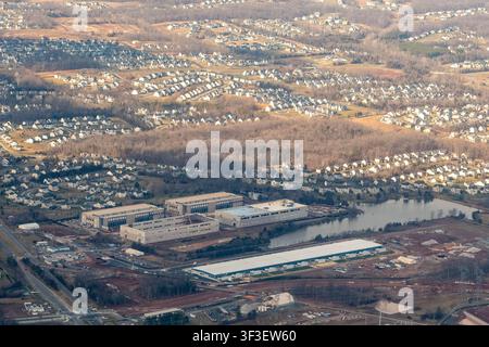Aerial view of massive data centers under construction in Northern Virginia suburbs Stock Photo